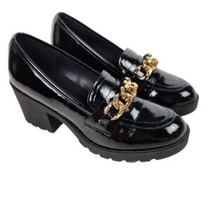 Limelight Adriana Black Patent Retro Y2K Chunky Lug Sole Loafers Womens Size 9.5
